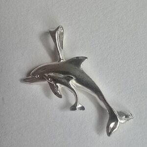 Silver Dolphin And Baby Dolphin Pendant Charm 925 Sterling Silver